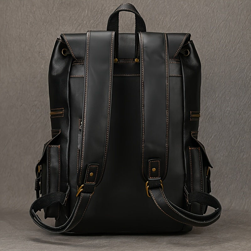 Thumbnail: Genuine Black Cowhide Leather Laptop Backpack