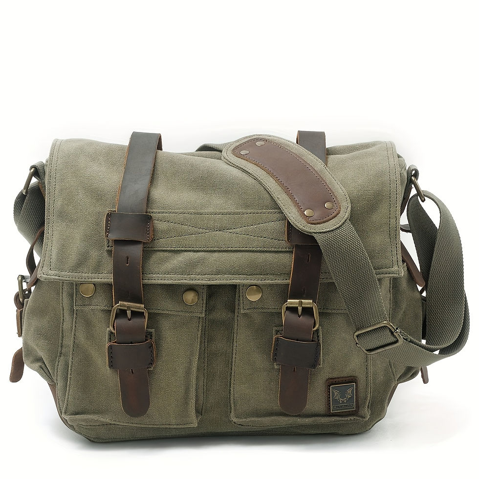 Thumbnail: Classic Multi-pocket Men's Canvas Messenger Bag