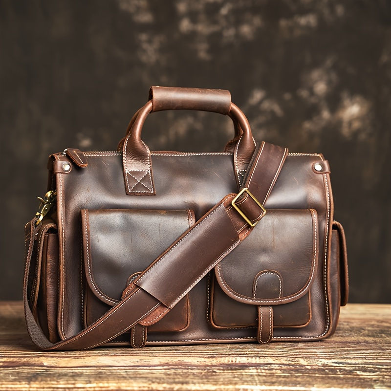 Thumbnail: Vintage Style 14-Inch Laptop Bag Cowhide Leather Crossbody Bag