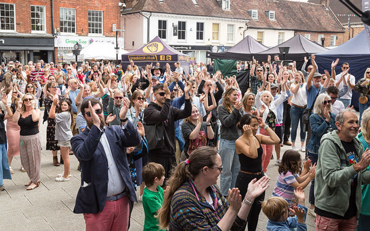 Crowd at ceilidh in the square, by Dorsetbays.jpg