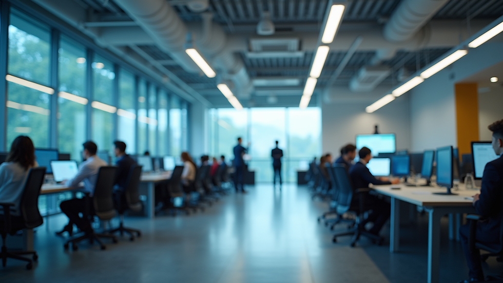 High angle view of a modern office space with innovative technology