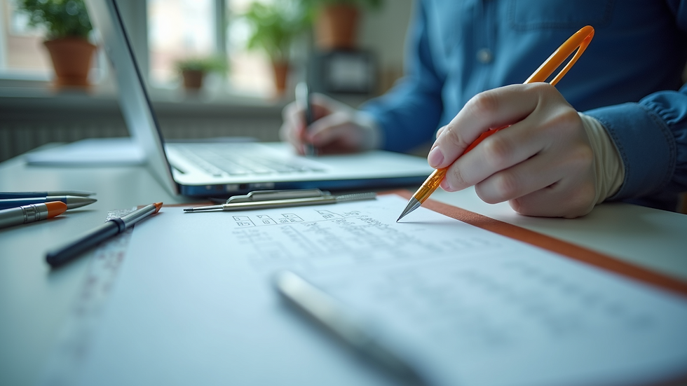 High angle view of a checklist and cleaning tools on a table