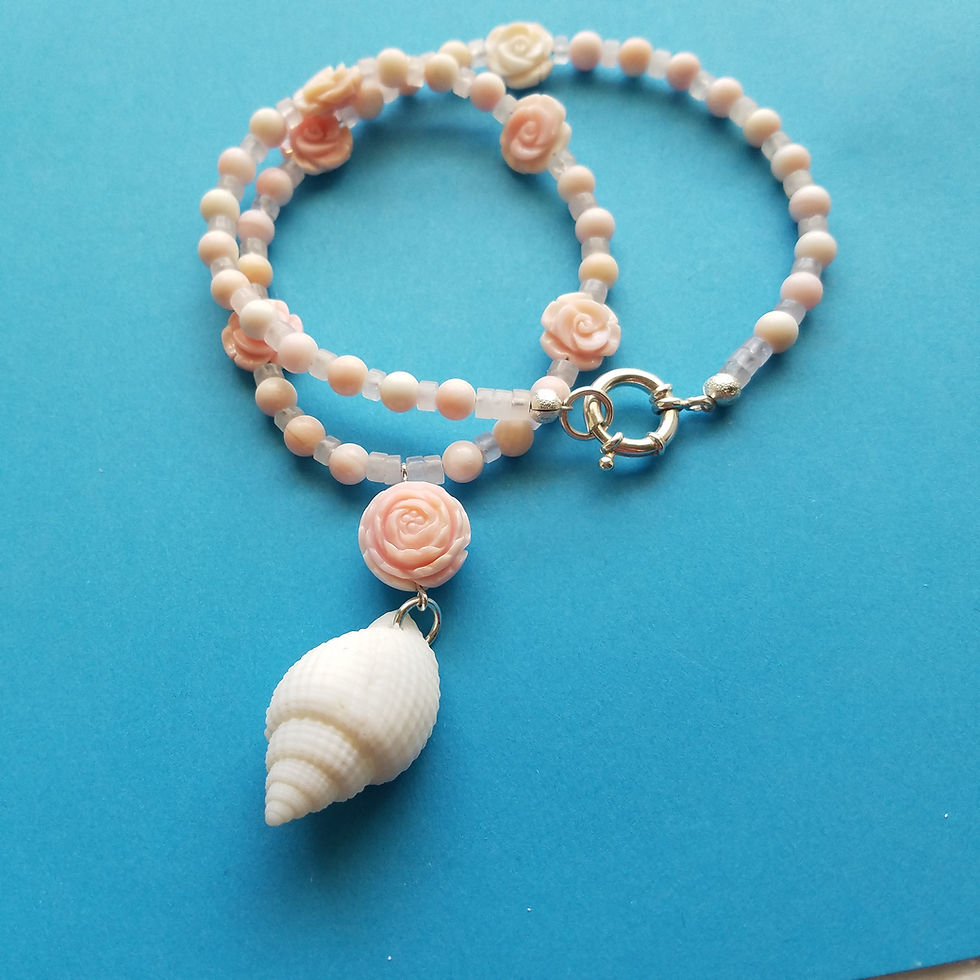 Thumbnail: Ocean Bloom Beaded Necklace — Queen Conch & Albino Nutmeg