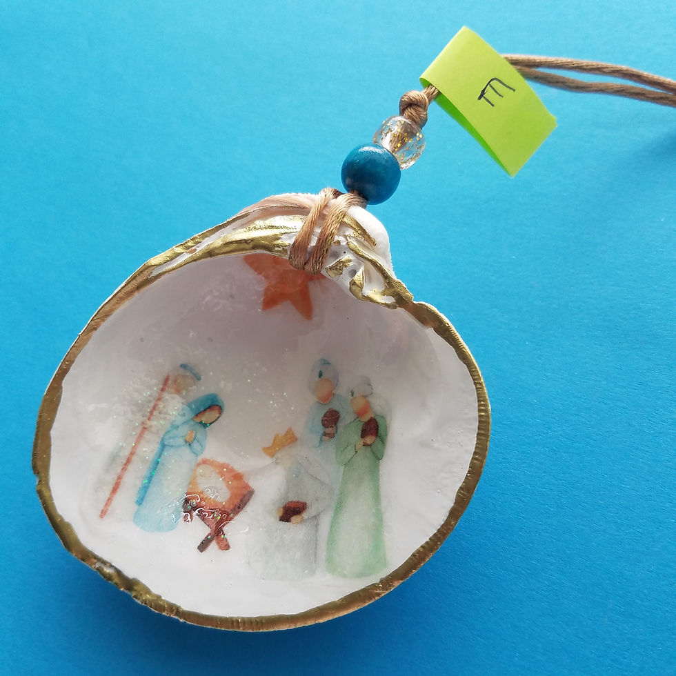 Thumbnail: Clam Shell Decoupage Ornament - Nativity Christmas