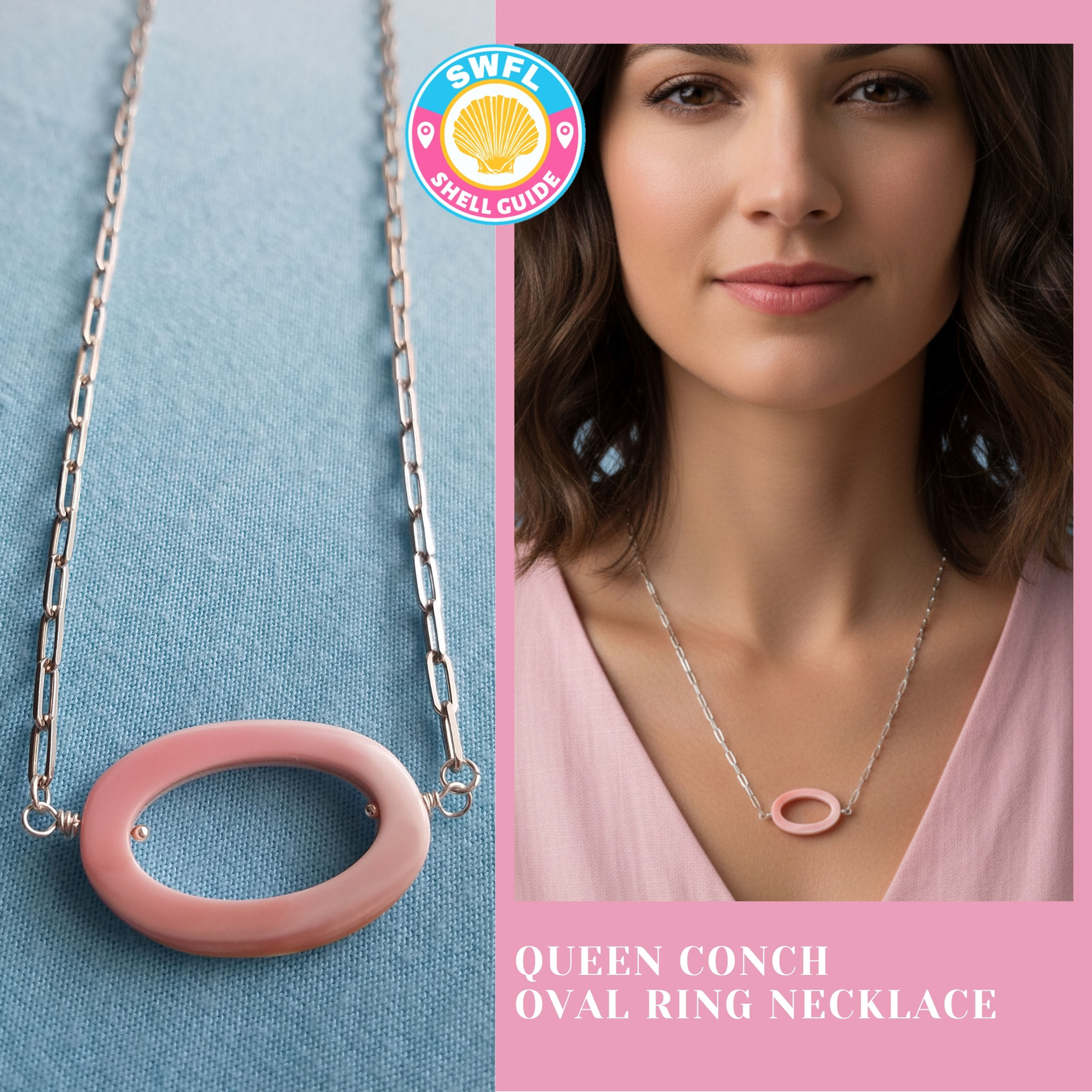 Queen Conch Oval Ring Necklace