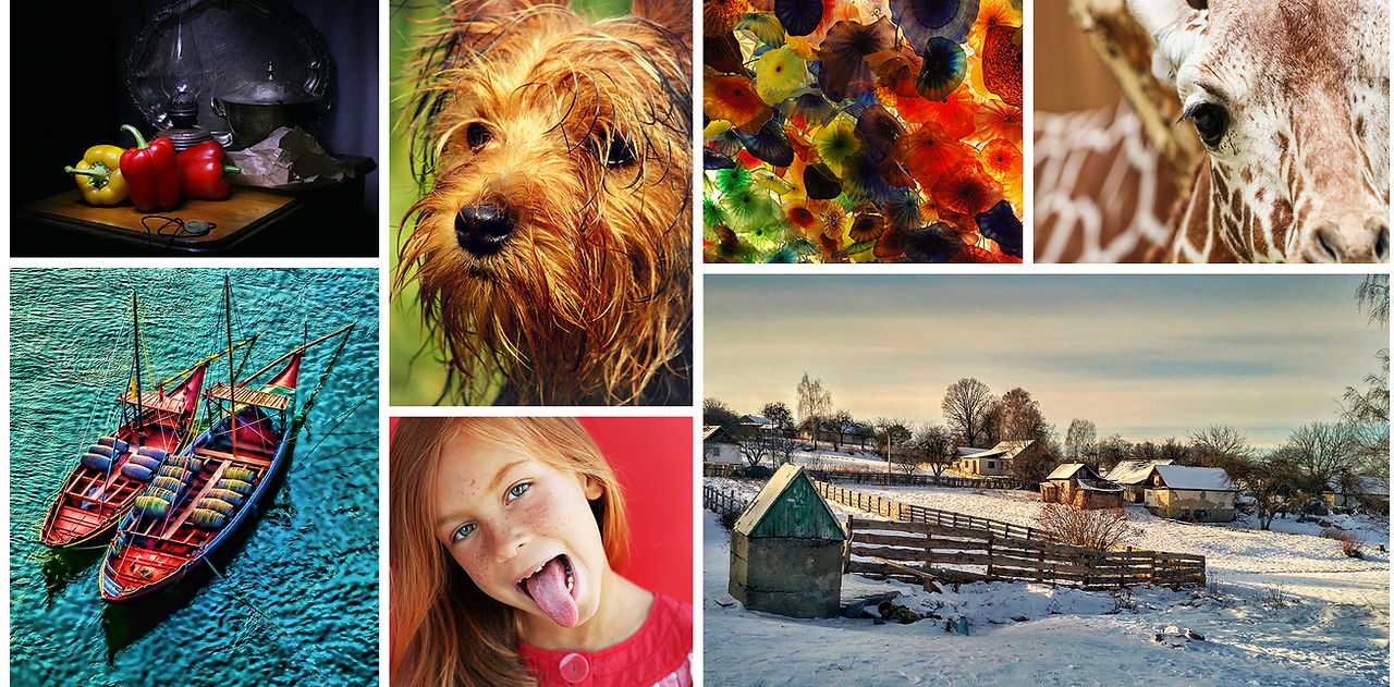 Artsy inspiration collage of colorful, unique images inspired by art genres