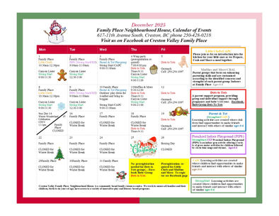 Family Place December 2025 Calendar