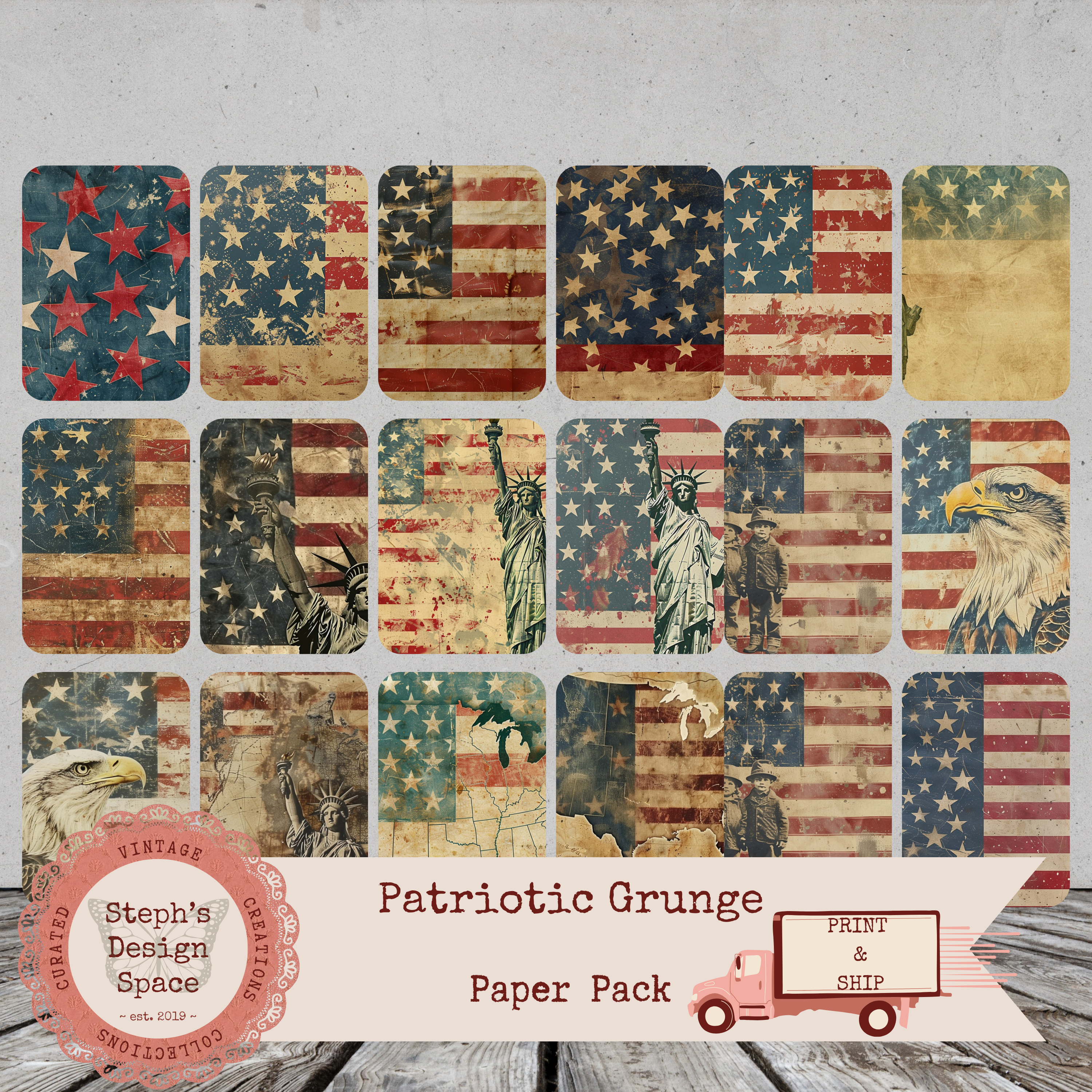 Patriotic Grunge Paper Pack Horizontal Print and Ship