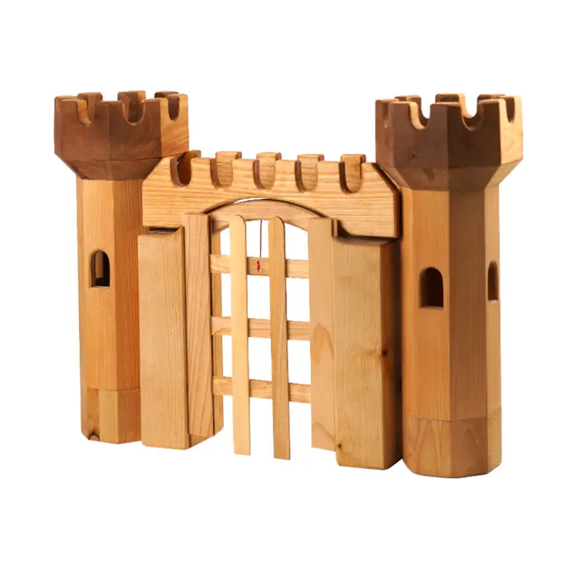 Handcrafted Open Ended Wooden Toy Castles - Combination Round Towers