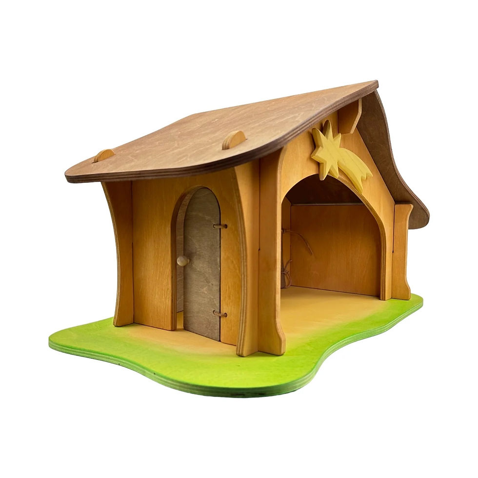 Thumbnail: Handcrafted Wooden Nativity Stable with Star and Bird Perch