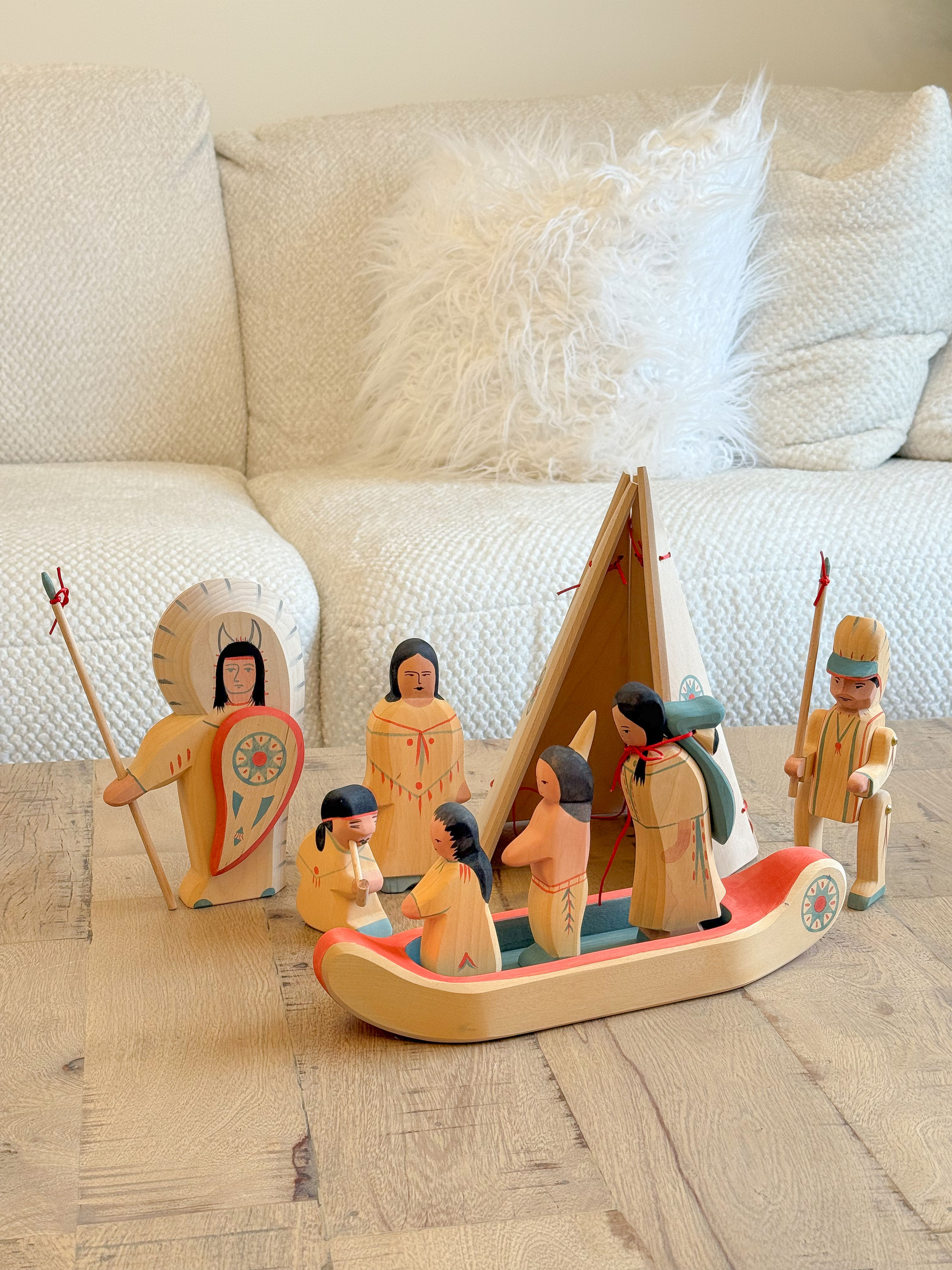 Handcrafted Open Ended Wooden Toy Figure Family - Indigenous American Set of 10
