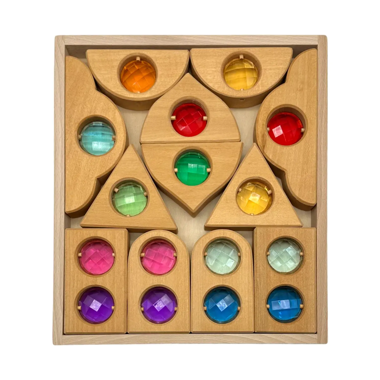 12-Piece Rainbow Fairytale Window Blocks with Storage Tray | Light & Color Play