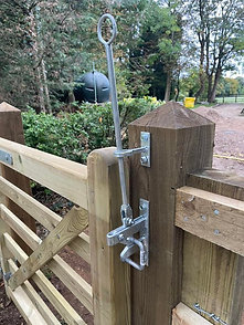 Lift type equine gate latch with gate striker