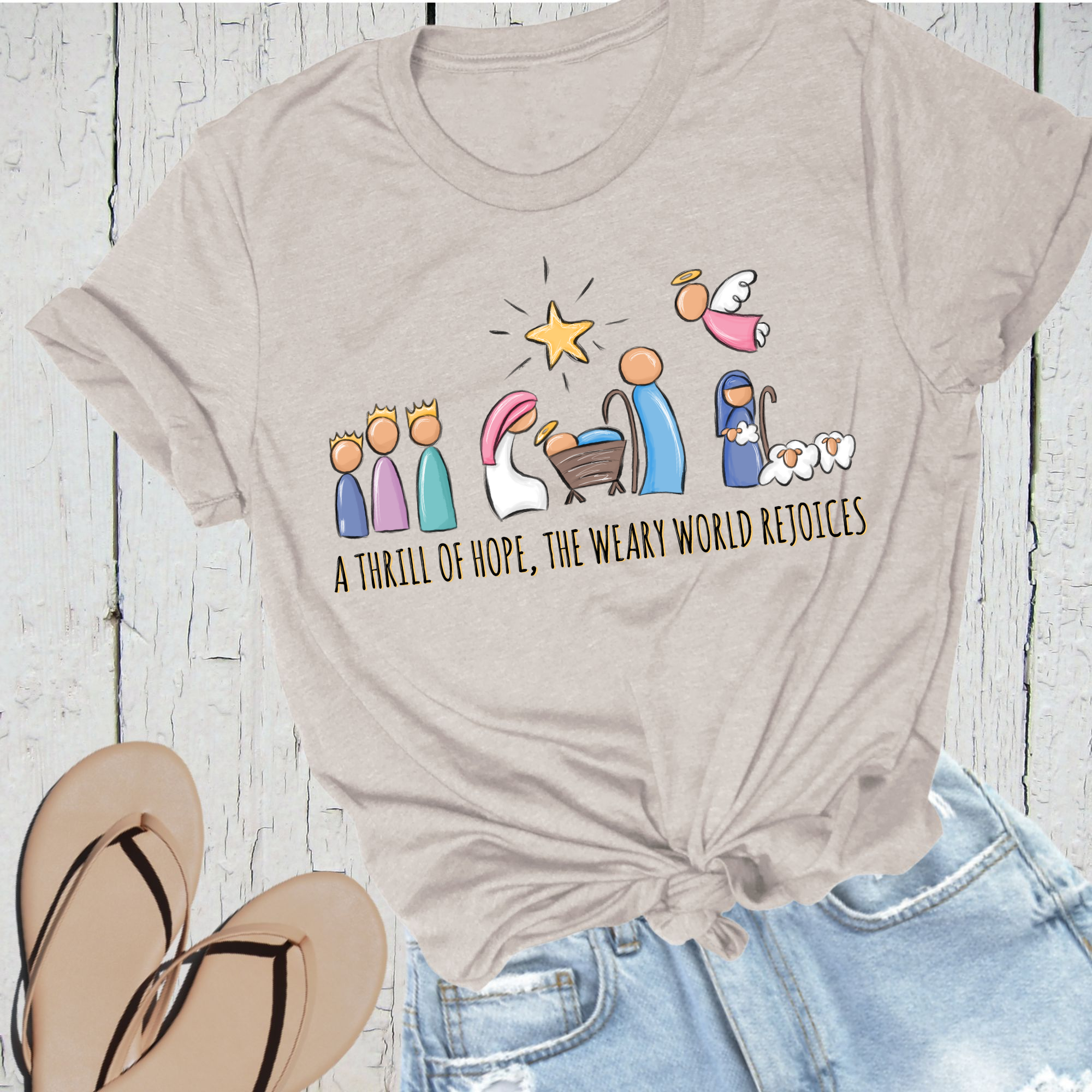 "A Thrill of Hope, The Weary World Rejoices" Nativity T-Shirt