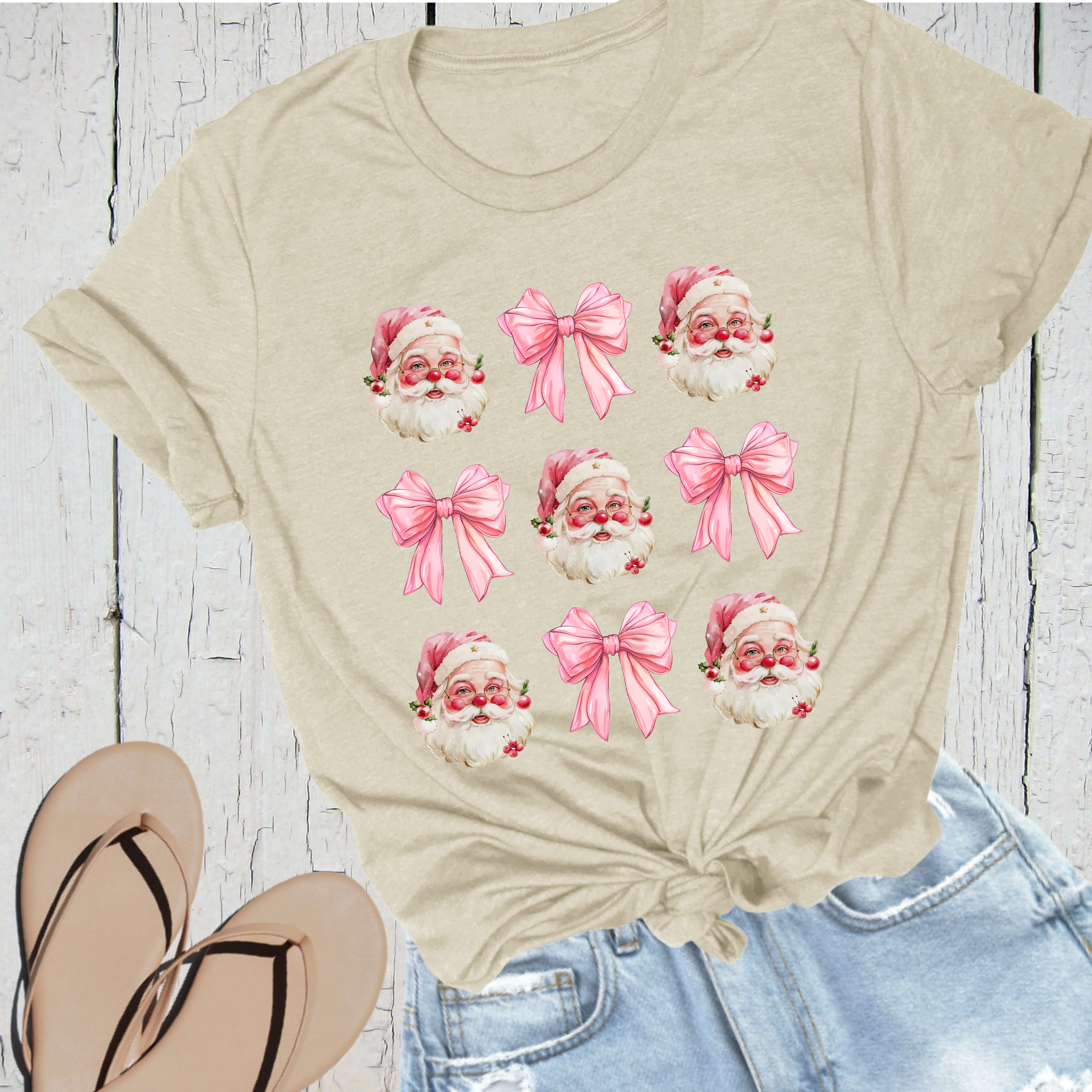 Santa & Pink Bows Tee