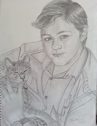 Pencil pet portrait boy & cat