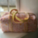 Block Print Weekend Bag - Pink Print displayed on window sill