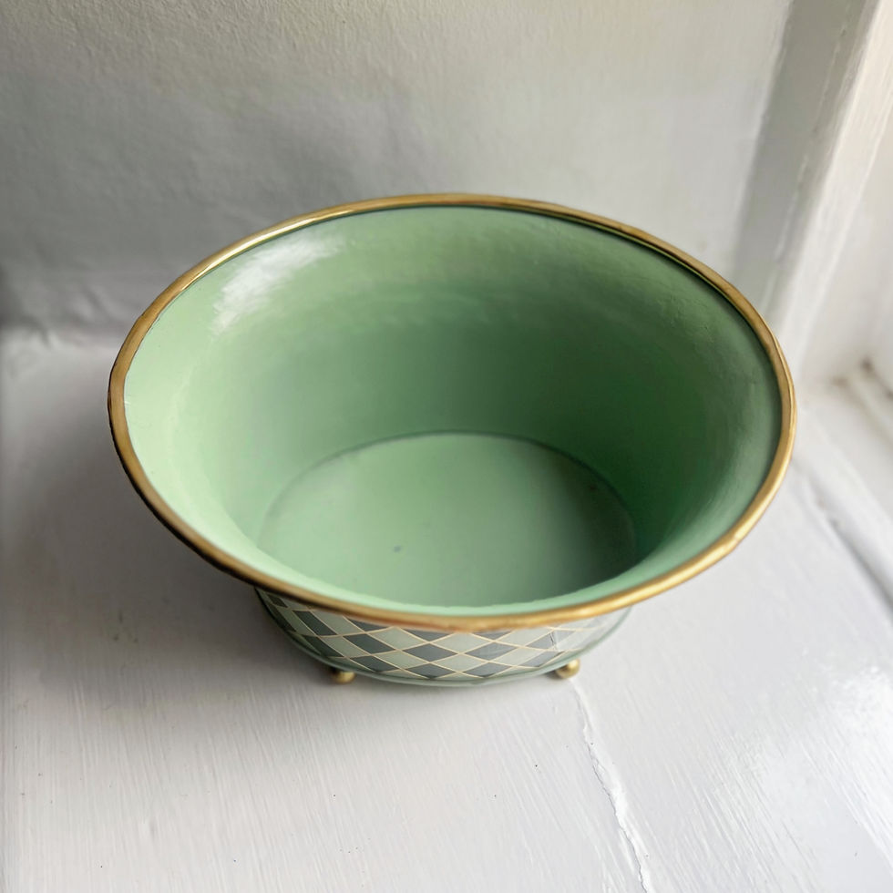 Thumbnail: Harlequin Enamel & Brass Tabletop Planter | Sage Green