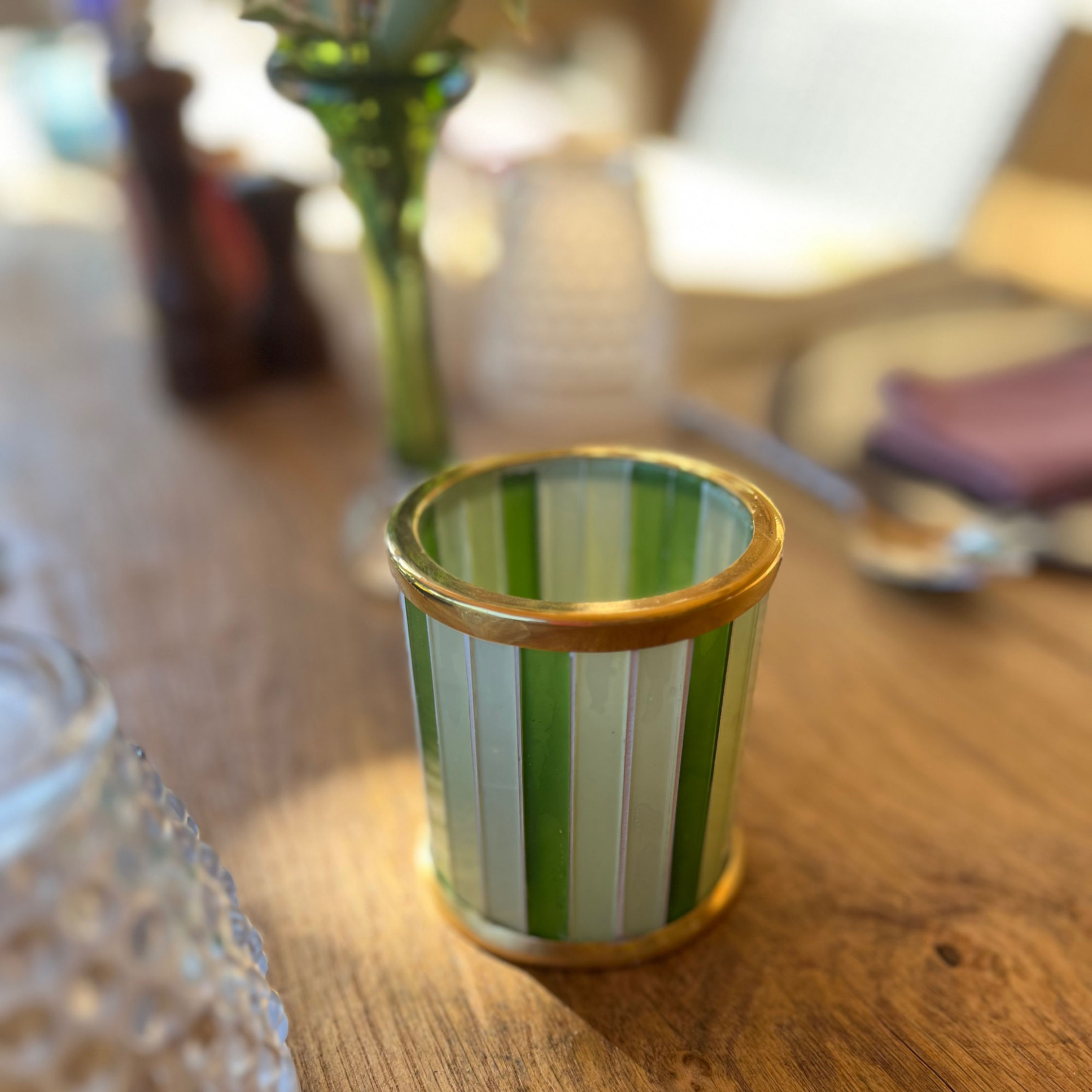 Handmade Striped Glass Tealight Holder