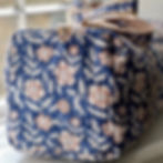 Indian Block Print Weekend Bag - Blue / Orange Stripe, showing end section of bag