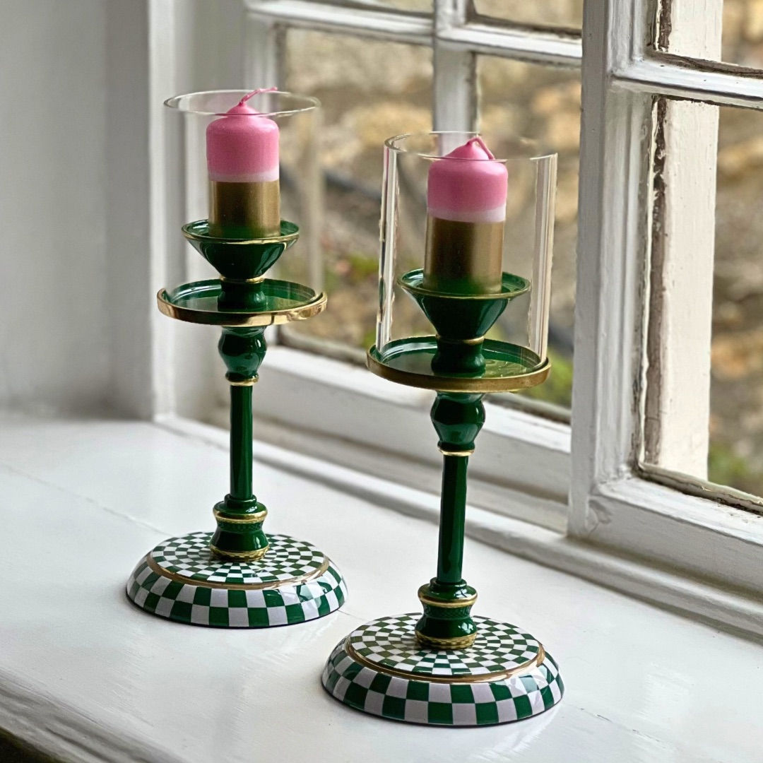 Checked Enamel Candlestick – Green Envy