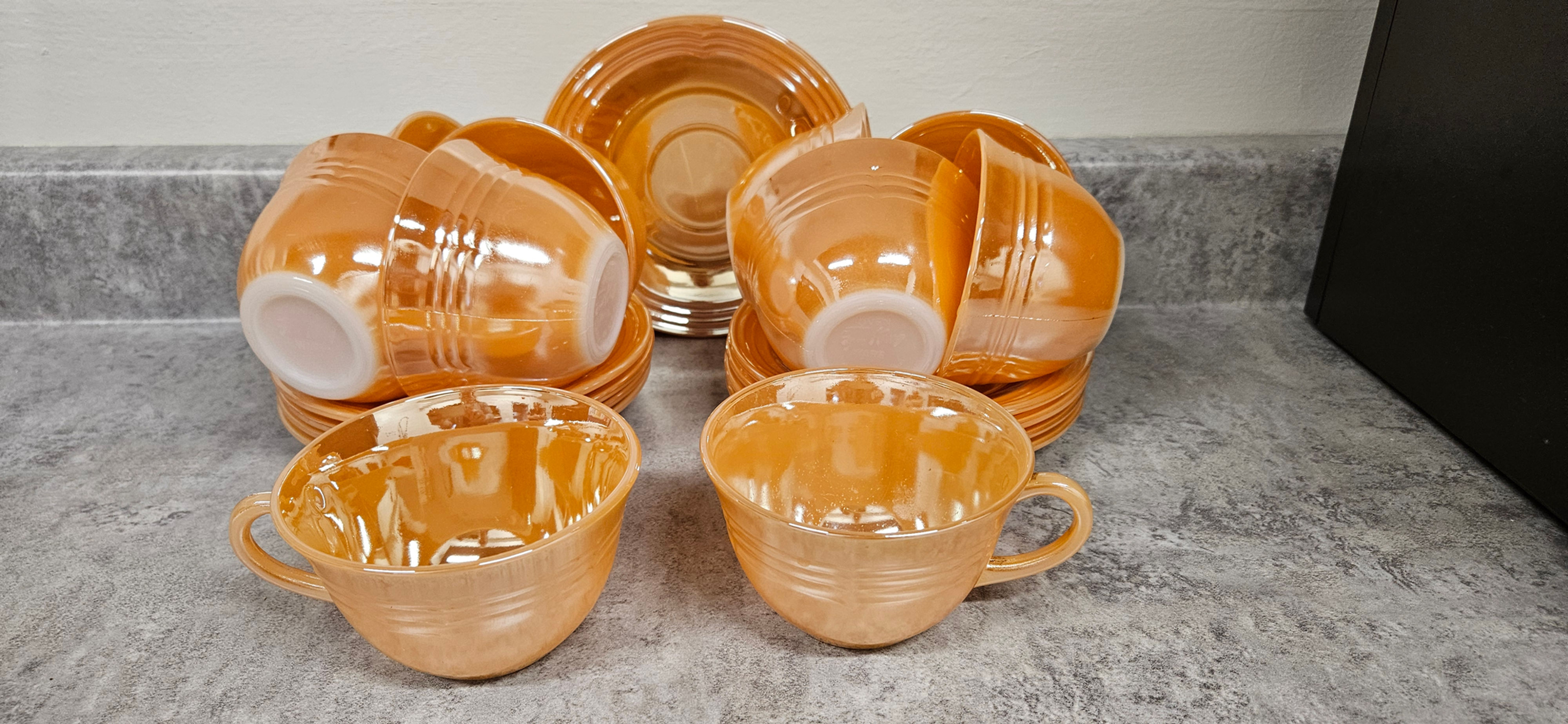 Fire King Lusterware Teacups and Saucers (set 10)