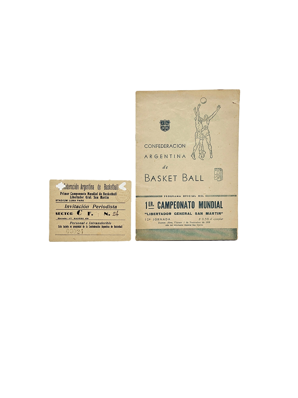 Lot (2) 1st World championship Basketball , 1950 , Argentina