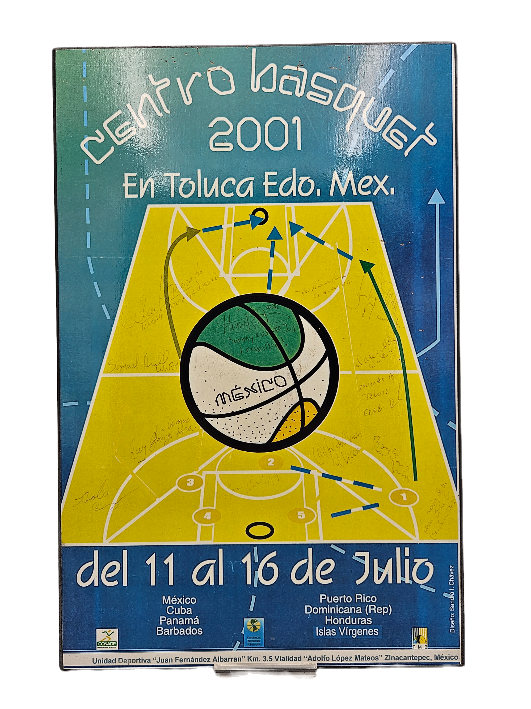 Poster 2001 Centro Basket Mexico , En Toluca (signed)