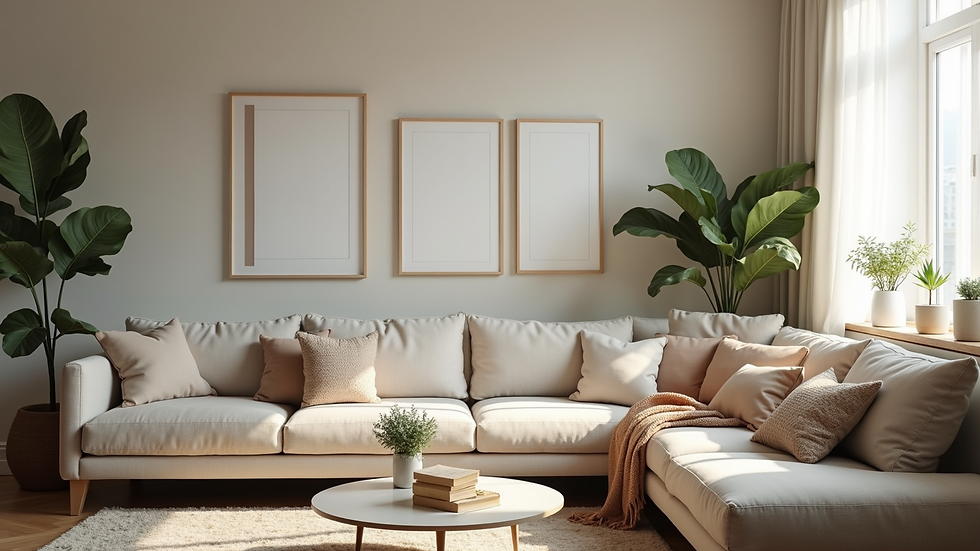High angle view of a freshly cleaned and organized living room