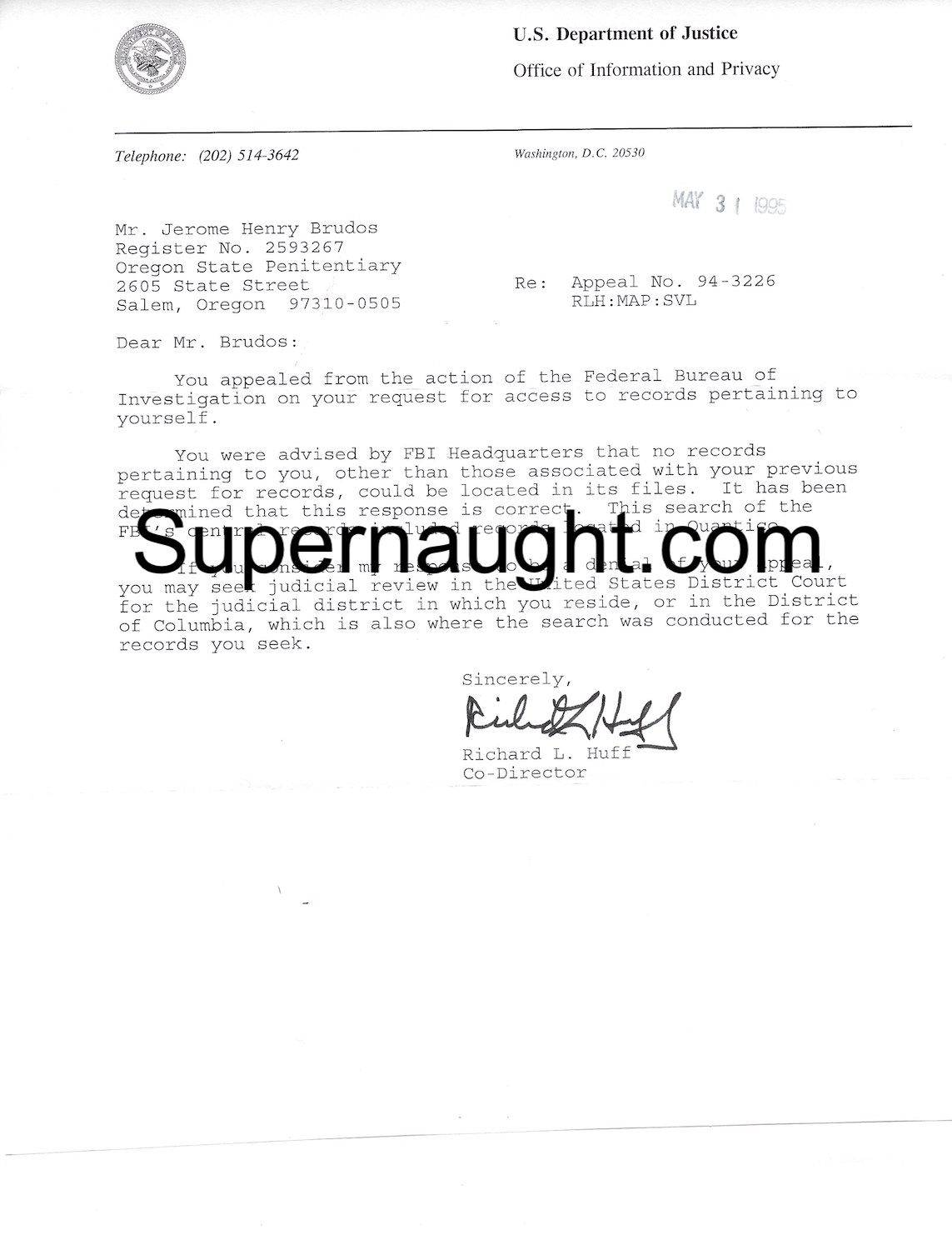 Jerry Brudos DOJ Letter With His Writing on Envelope