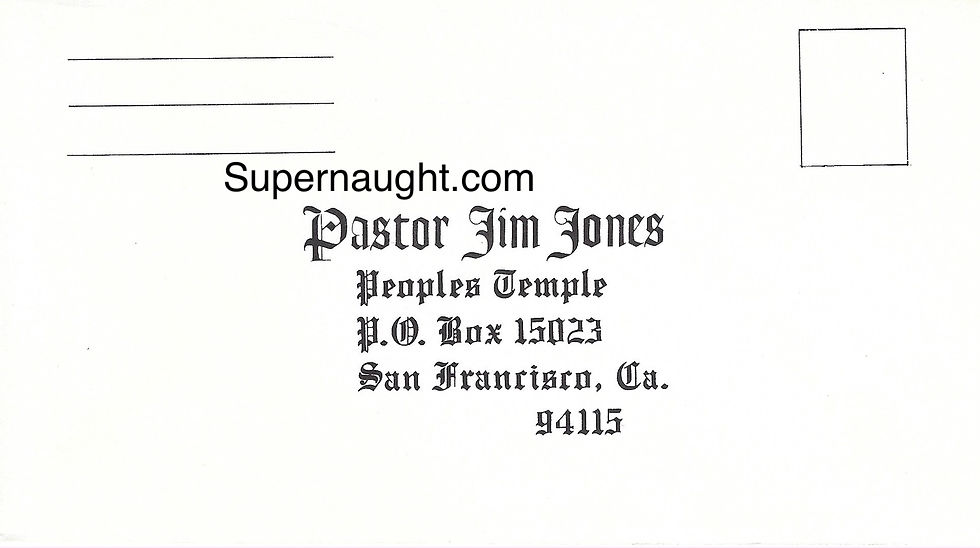 pastor Jim jones people's temple envelope