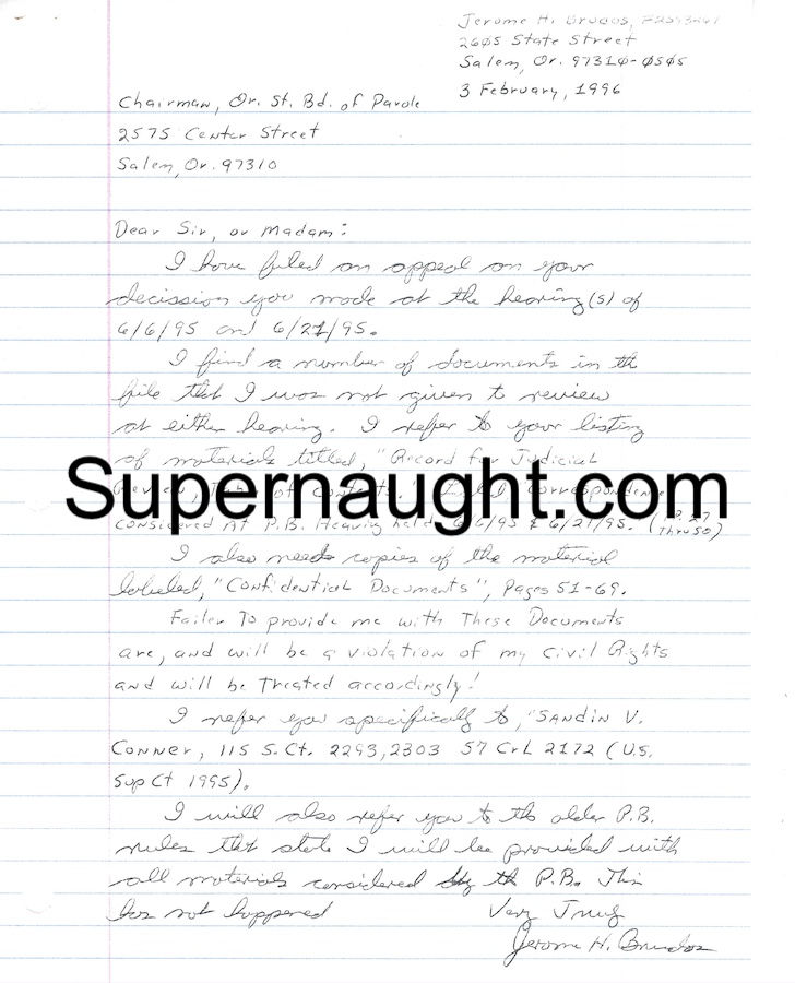 jerry brudos letter to the board of parole