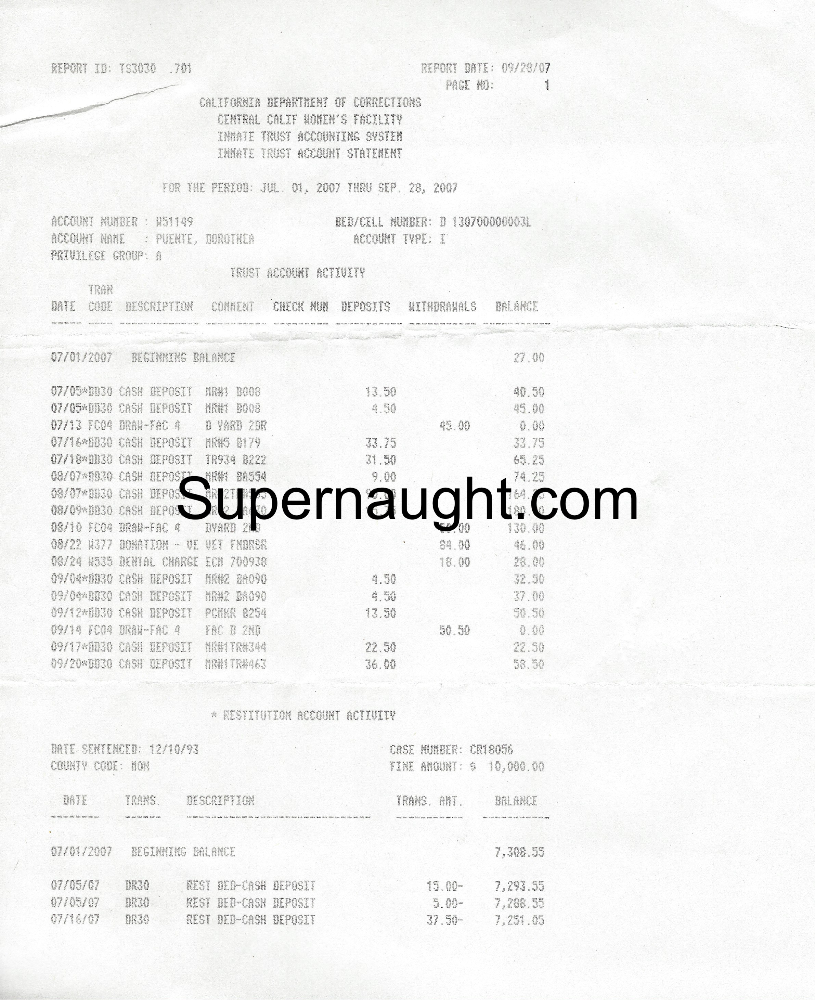 Dorothea Puente trust account