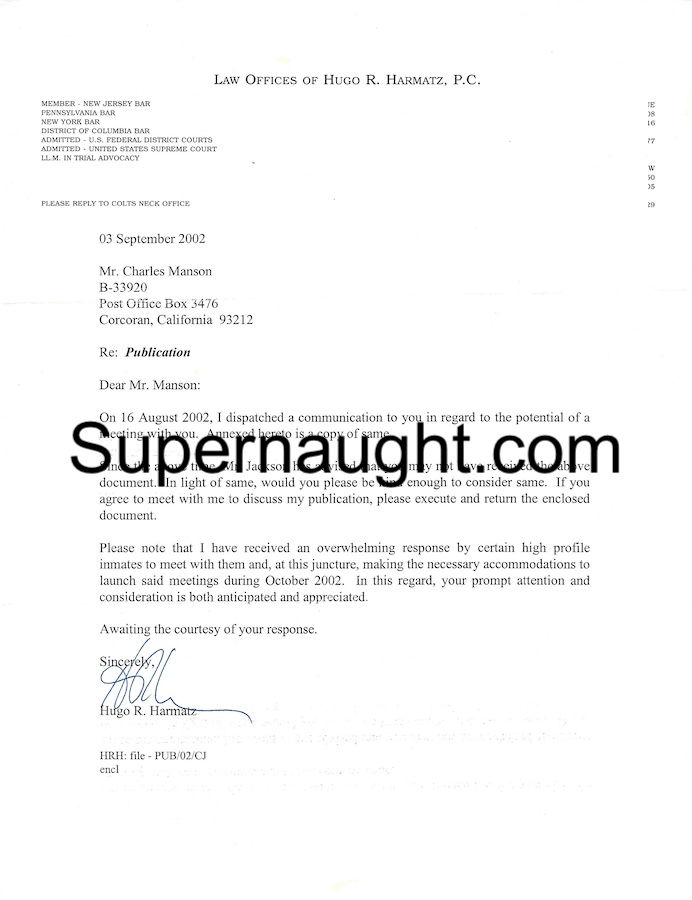 Thumbnail: charles manson letter from attorney