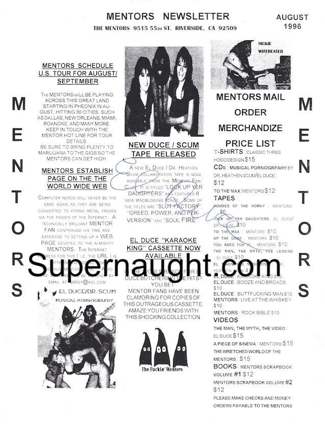 Mentors El Duce autographed newsletter signed