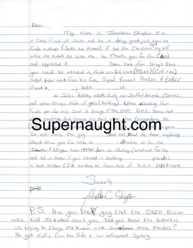 Johnathan c edington letter and envelope signed Colorado prison