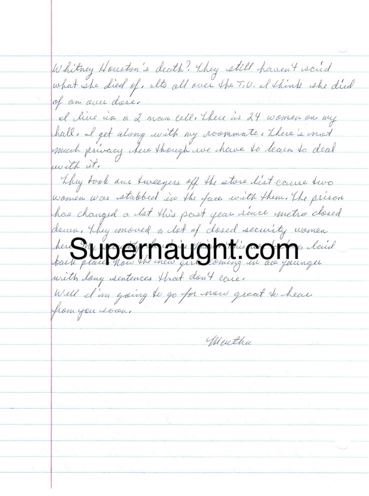 Martha Johnson signed letter female death row memorabilia