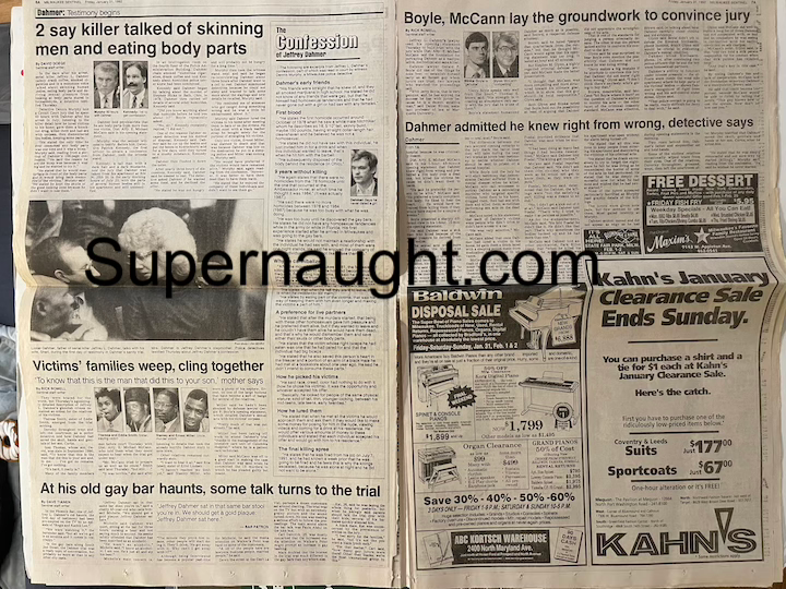 Thumbnail: dahmer murder trial 1992 vintage newspaper milwaukee sentinel