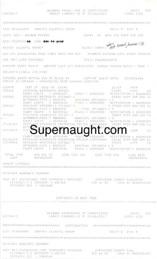 bobby ray gilbert disciplinary summary alabama doc signed