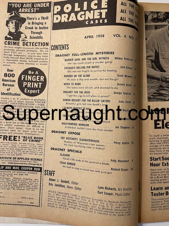 Thumbnail: april 1958 police dragnet detective magazine