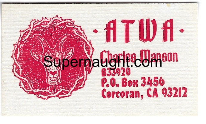 charles manson authentic atwa card signed
