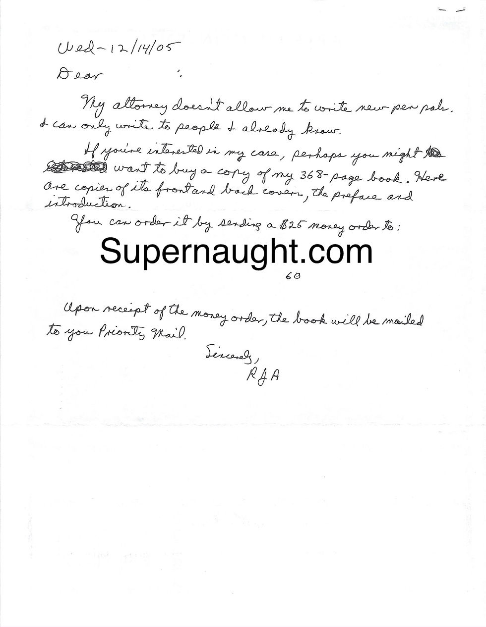 rodney alcala signed letter with envelope county jail