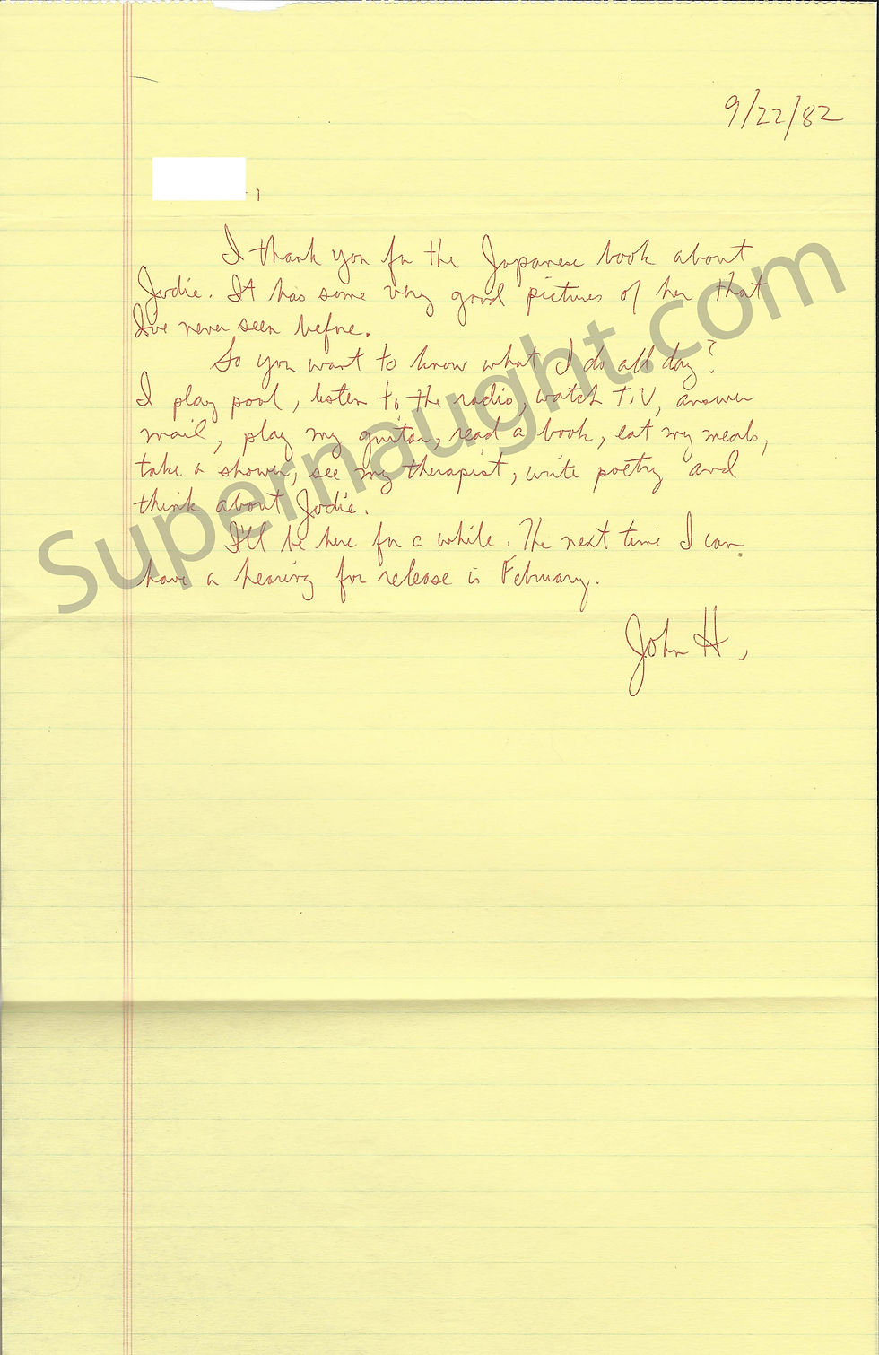 John Hinckley Letter