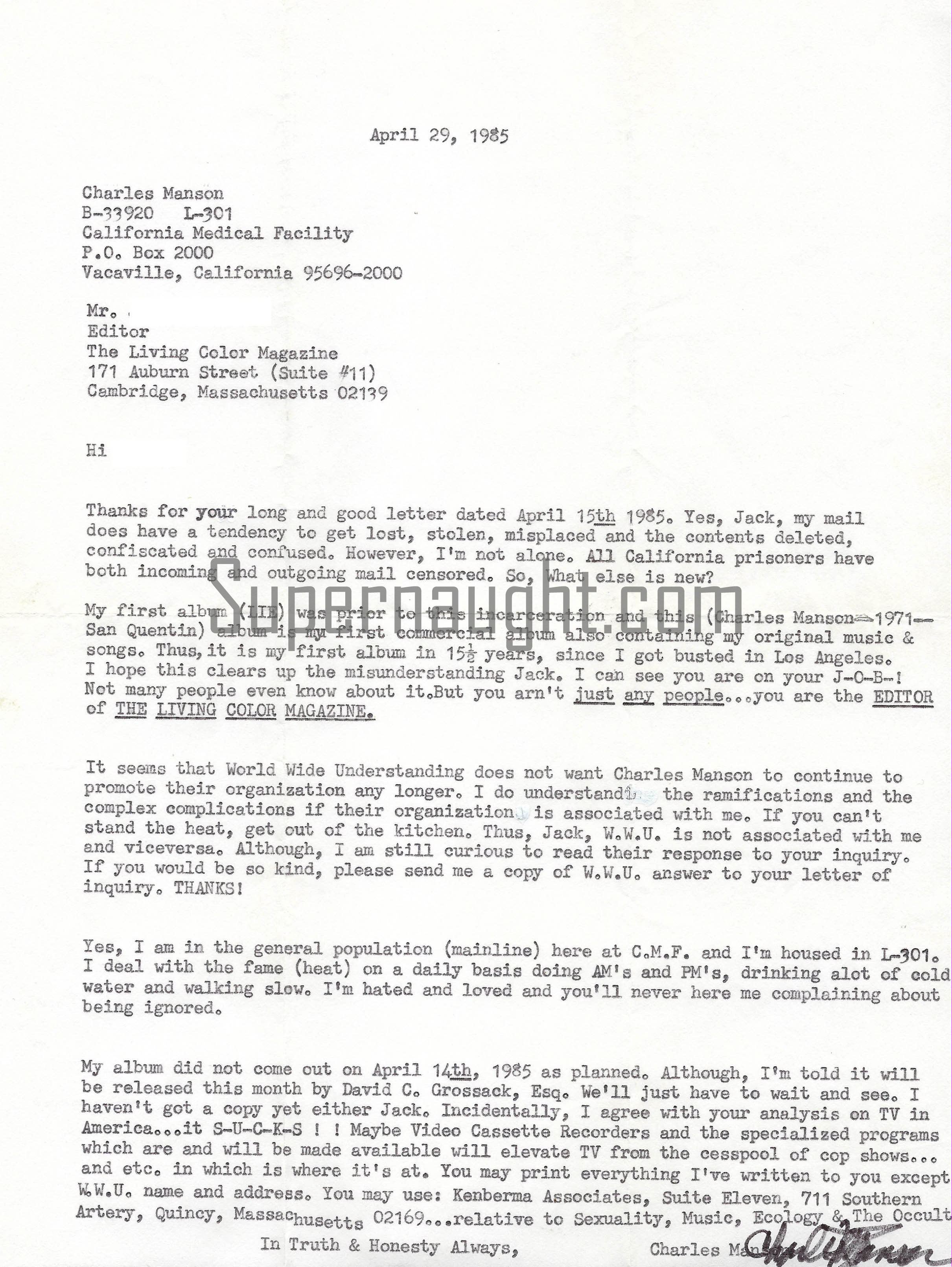 Charles Manson Correspondence