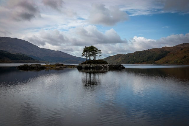 small island and tree reflection on Loch Shiel