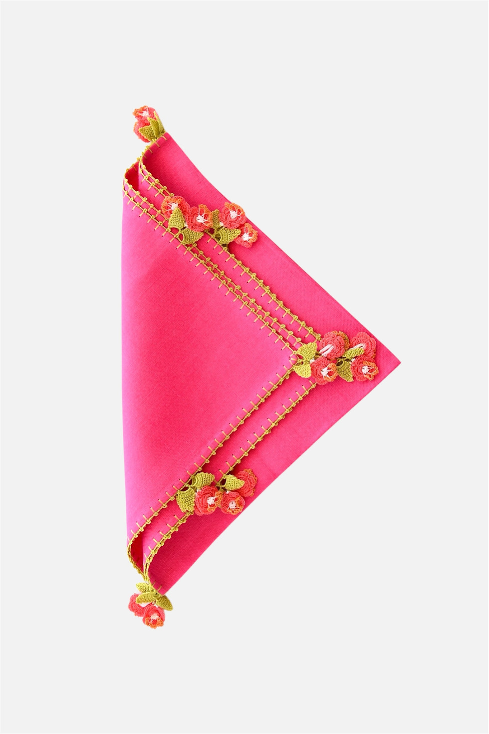 Hand-embroidered Mediterranean linen napkin by Mar & Terra, artisan-made with floral detailing
