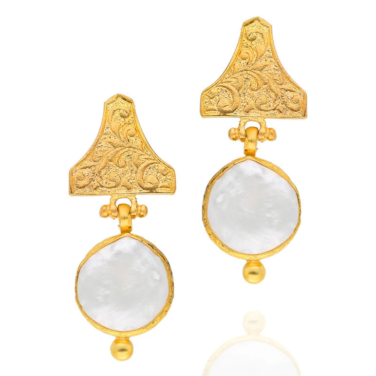 Thumbnail: Delma Round Gemstone Stud Drop Earrings