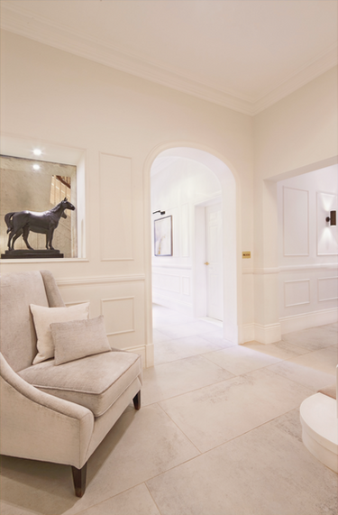 Contemporary hallway paneling in Victorian property renovation in Hale, Cheshire