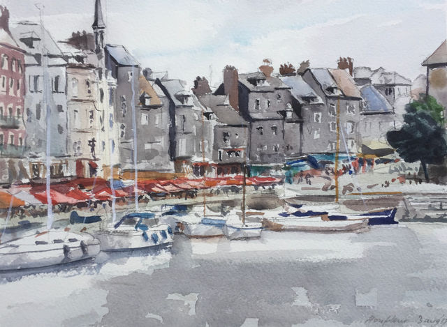 'Havenkom 3' (Honfleur), aquarel door Dick Tulp