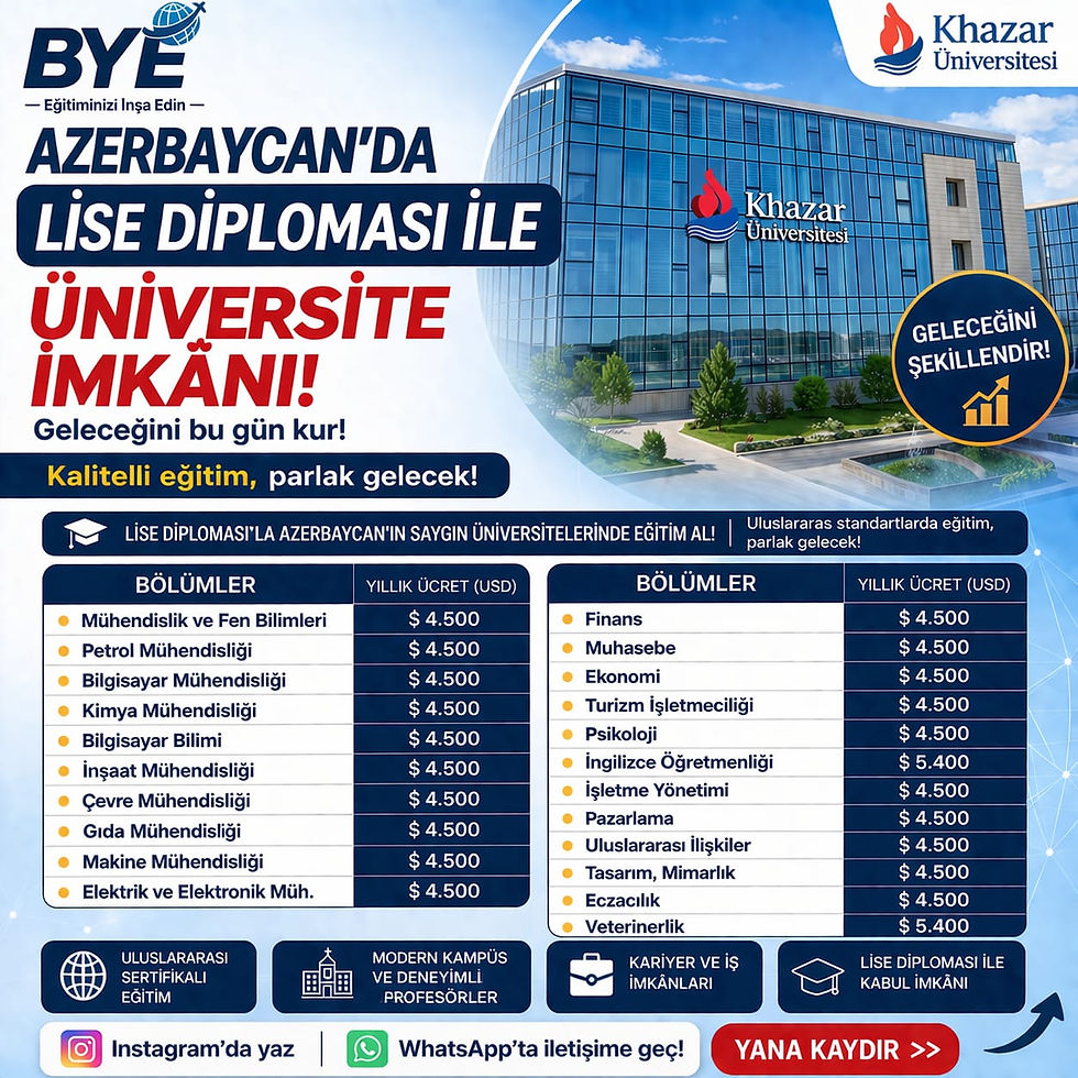 Khazar Üniversitesi lise diploması ile sınavsız kabul ve bölümler.